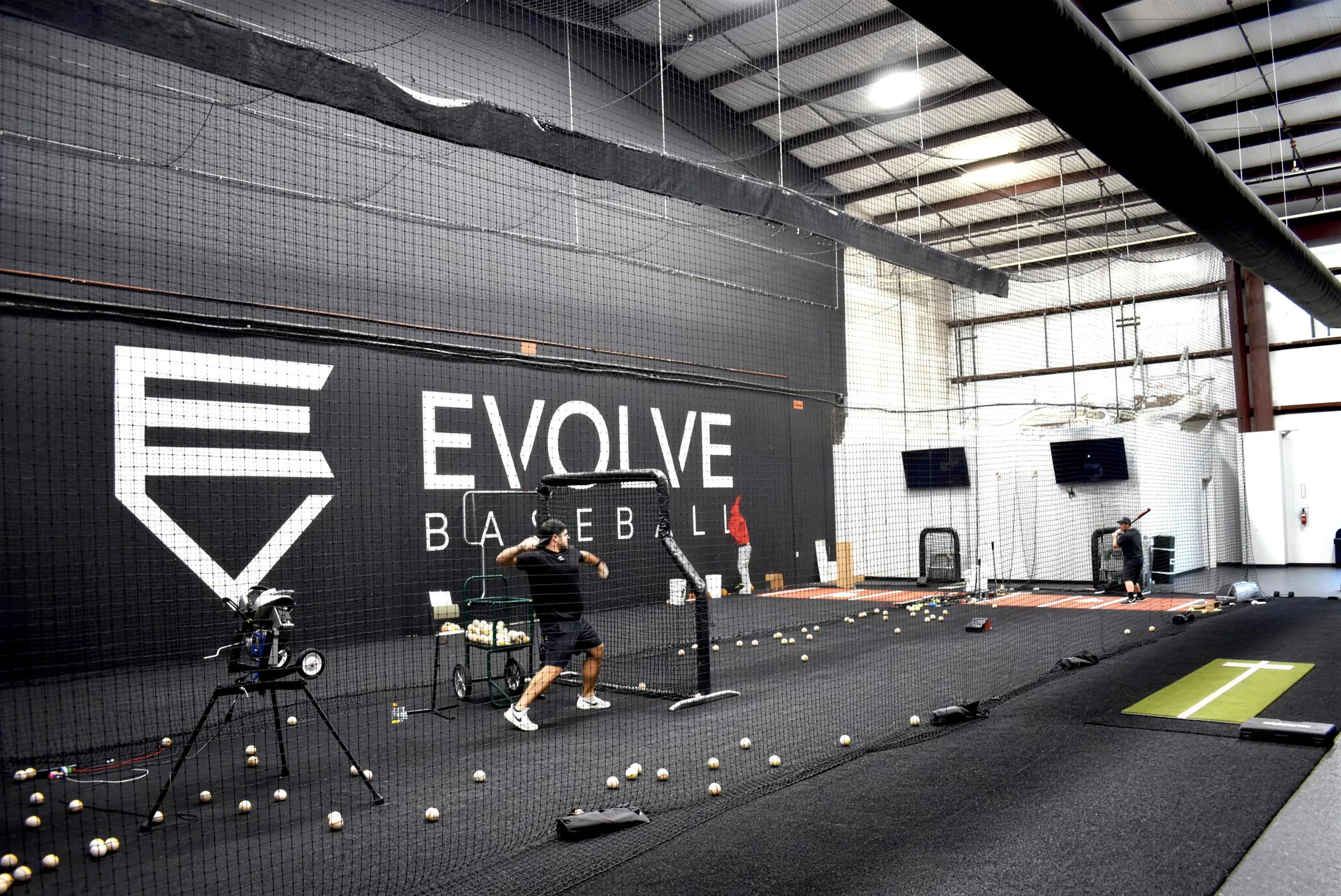 Wide view of the Evolve Baseball training floor